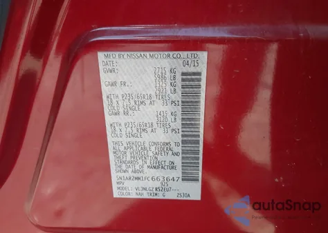 2015 Nissan Pathfinder Sl from USA, damaged, VIN 5N1AR2MM1FC663647